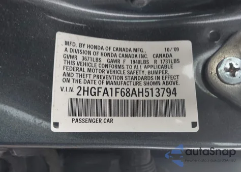 2010 Honda Civic Lx-S from USA, damaged, VIN 2HGFA1F68AH513794